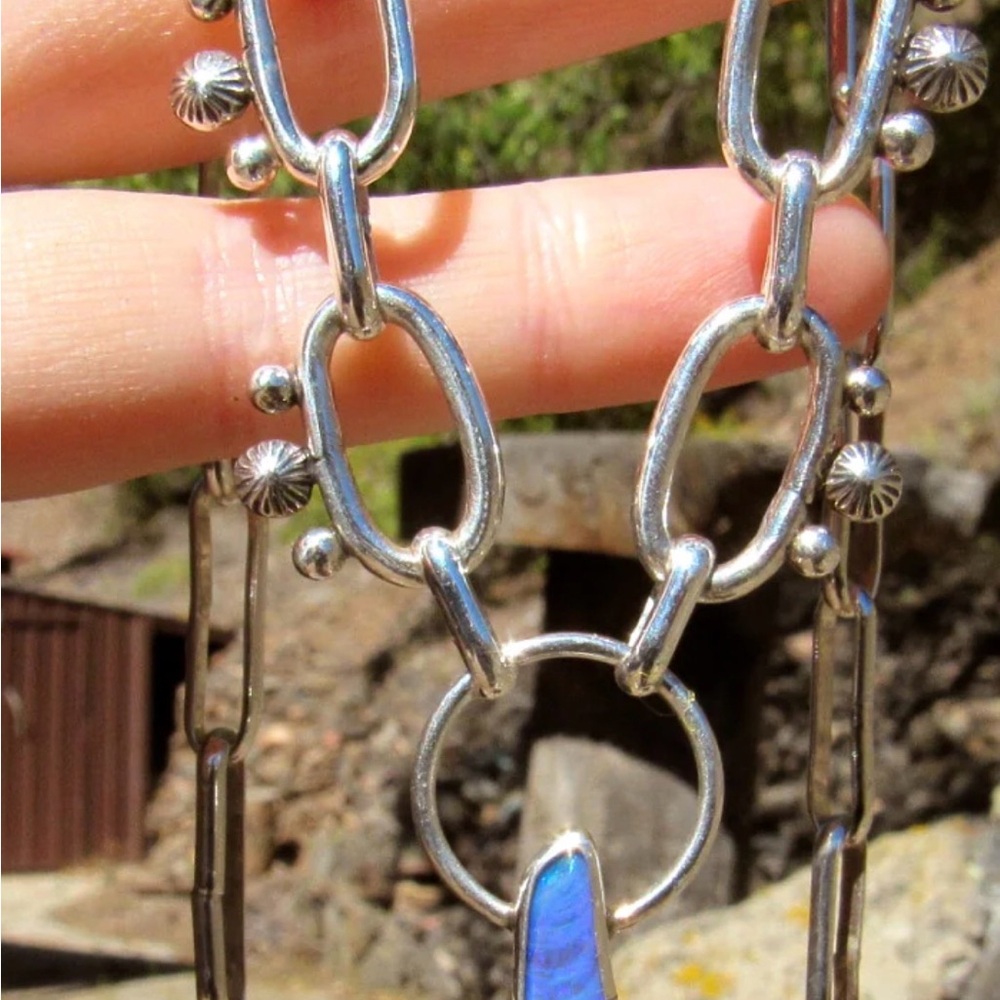 Handmade Opal and Sterling Silver Paperclip Necklace - Picture 7 of 9